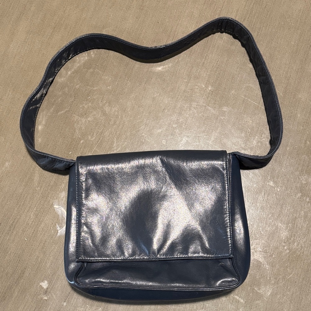 Bloomingdale's Dark Blue Leather Shoulder Bag